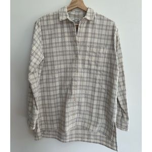 Madewell oversized corduroy boyshirt/shirt jacket in ivory plaid.